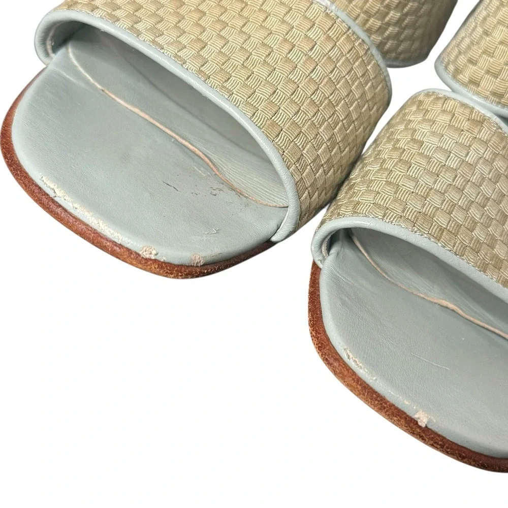 Vintage Woven Leather Sandals 8‎ Blue Chunky Block Heel Boho 90s Cole Haan